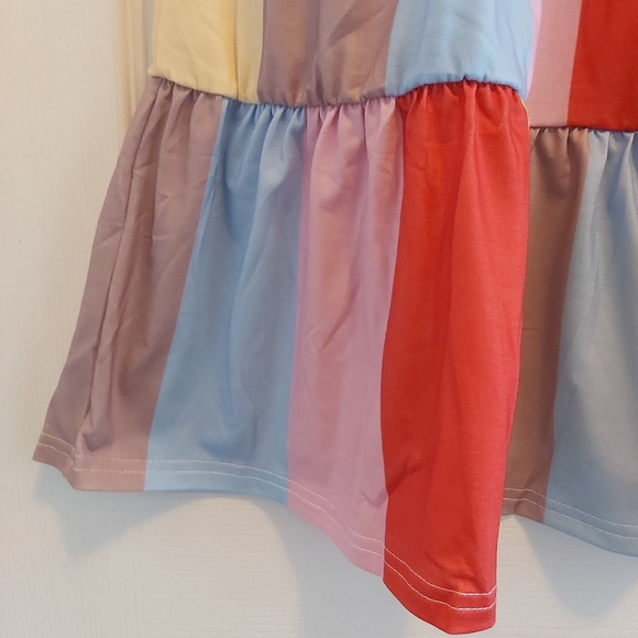 085. Red Multicolor Striped Color Block Tiered Mini Dress  Size S - Picture 8 of 14